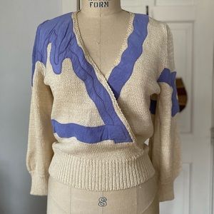 Vintage suede and knit crossover sweater